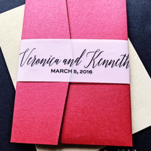 Gold and Burgundy Red Pocketfold Wedding Invitation with Vellum Belly Band - VERONICA