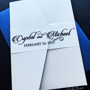 Navy and Silver Pocketfold Wedding Invitation with Vellum Belly Band - CRYSTAL INVITATION