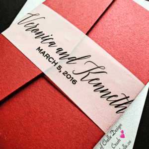 Silver and Burgundy Red Pocketfold Wedding Invitation with Vellum Belly Band, Simple, Gold, Silver, Rose Gold, Red, Burgundy, Green, Purple, Coral, Pink, Blush, Navy Blue, Tiffany Blue - VERONICA