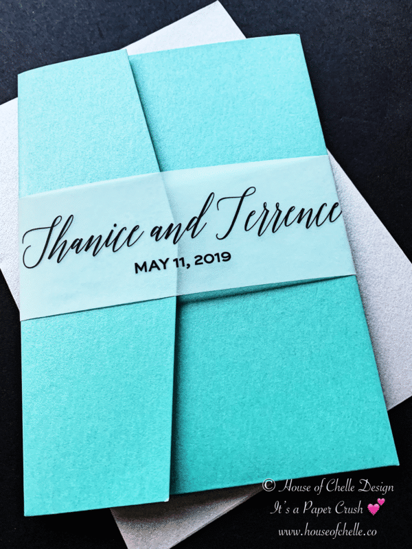 Silver and Turquoise Blue Pocketfold Wedding Invitation with Vellum Belly Band, Simple, Gold, Silver, Rose Gold, Red, Burgundy, Green, Purple, Coral, Pink, Blush, Navy Blue, Tiffany Blue - SHANICE INVITATION