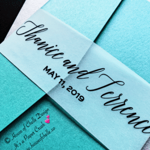 Silver and Turquoise Blue Pocketfold Wedding Invitation with Vellum Belly Band, Simple, Gold, Silver, Rose Gold, Red, Burgundy, Green, Purple, Coral, Pink, Blush, Navy Blue, Tiffany Blue - SHANICE INVITATION