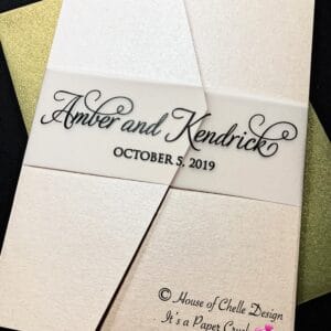 Blush Pink and Gold Pocketfold Wedding Invitation with Vellum Belly Band, Gold, Silver, Rose Gold, Red, Burgundy, Green, Purple, Coral, Pink, Blush, Navy Blue, Tiffany Blue - AMBER