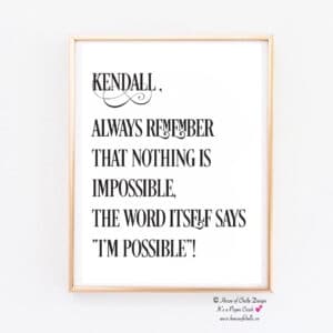 Personalized Wall Decor Print, Personalized Gift, Ready to Frame, 8 x 10 Unframed Typography, Motivational Inspirational Wall Decor for Home, Office, Women, Girl Boss, Teen, Co Worker, Friend, Professional, Employee Gift - NOTHING IS IMPOSSIBLE