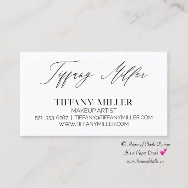 Minimalist Business Cards, Luxury Boutique Black/White Business Cards, Small Business Owner, Professional, Men, Women, Simple, Office, Employee, Lawyer, Doctor, Interior Designer, Architect, Salon, Candles, Beauty Spa - TIFFANY SCRIPT BUSINESS CARDS