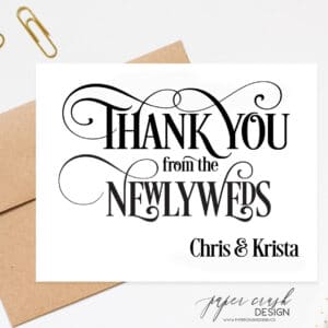personalized wedding thank you notecard with envelopes