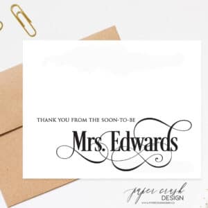 personalized bridal shower notecard with envelope set
