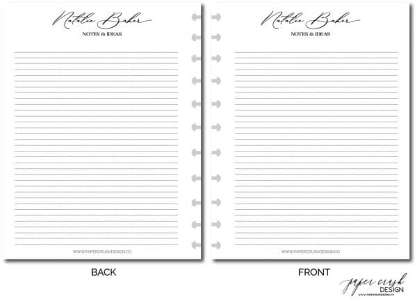 planner inset sheets front and back