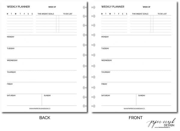 Weekly Planner Insert for Full Letter Sized 11 Disc Notebook