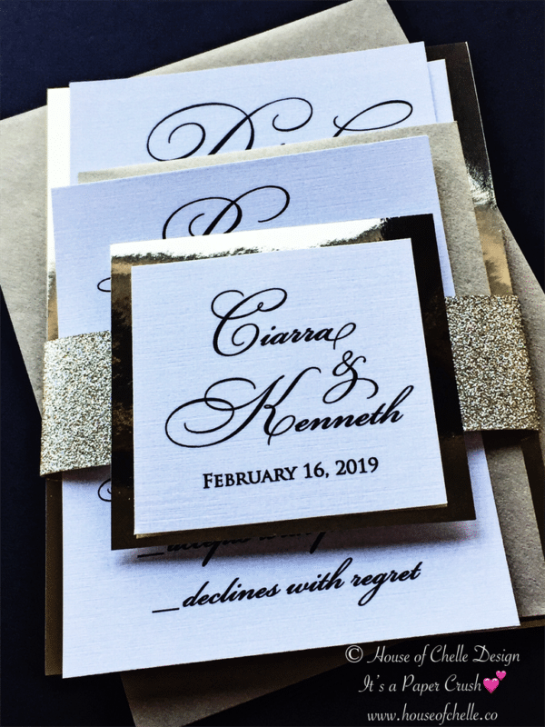 Gold glitter wedding invitation