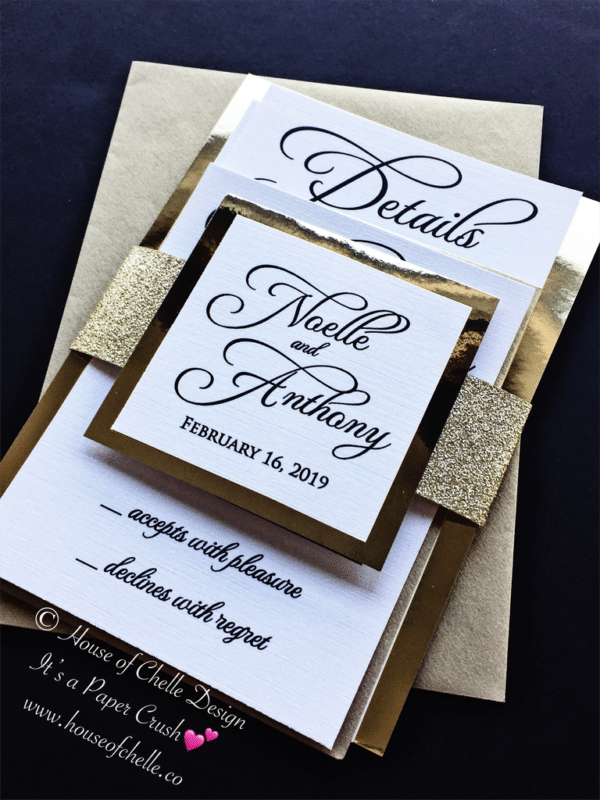Gold glitter wedding invitation