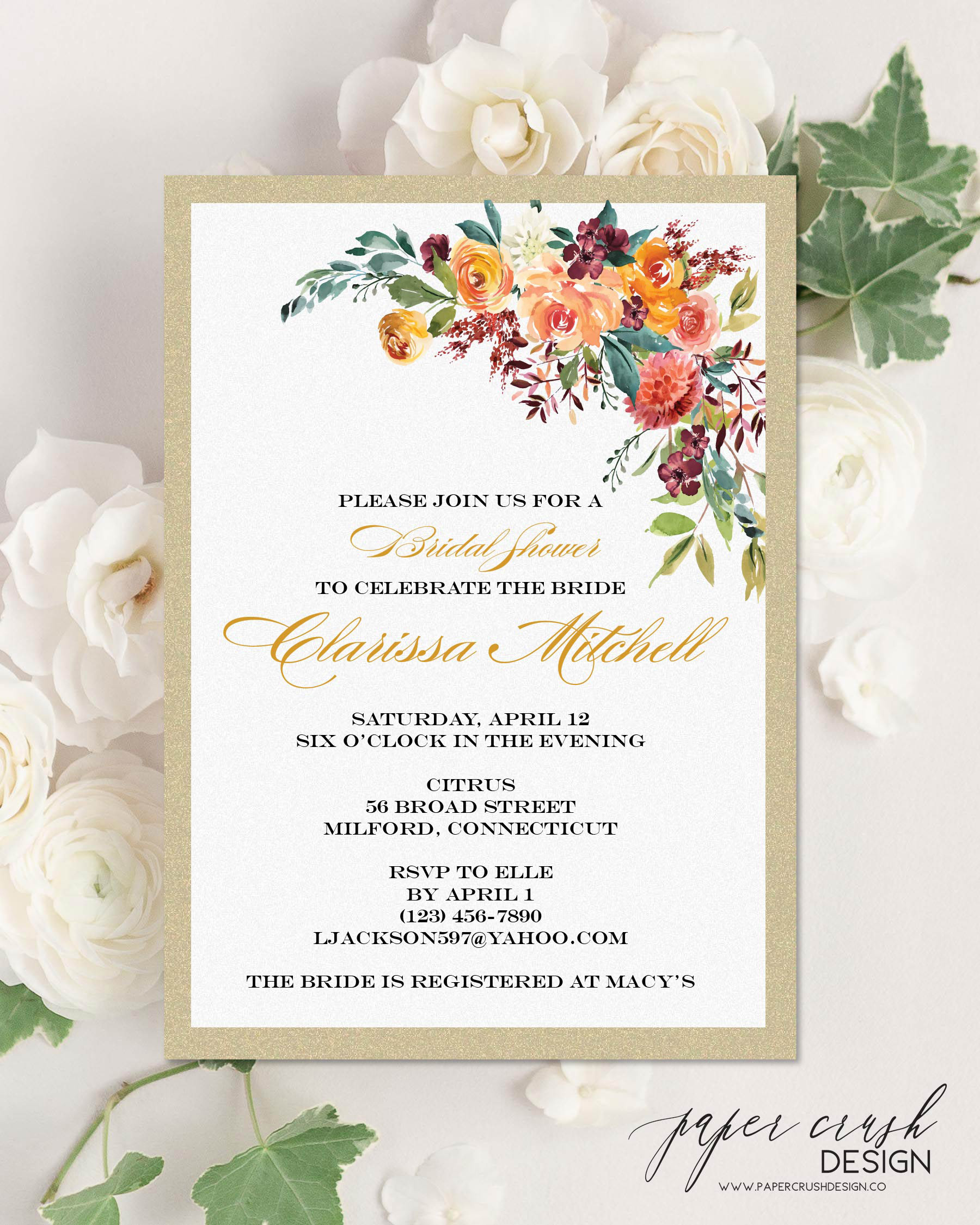 Digital Bridal Shower Invitation, Personalized Invitation, Personalized Digital Design, Custom Digital Design Shapes, Made to Order Invite, Custom Digital Invitation, Personalized Digital Invitation, Custom Digital Design, Downloadable Digital Invitation - CLARISSA FRAME - Image 2