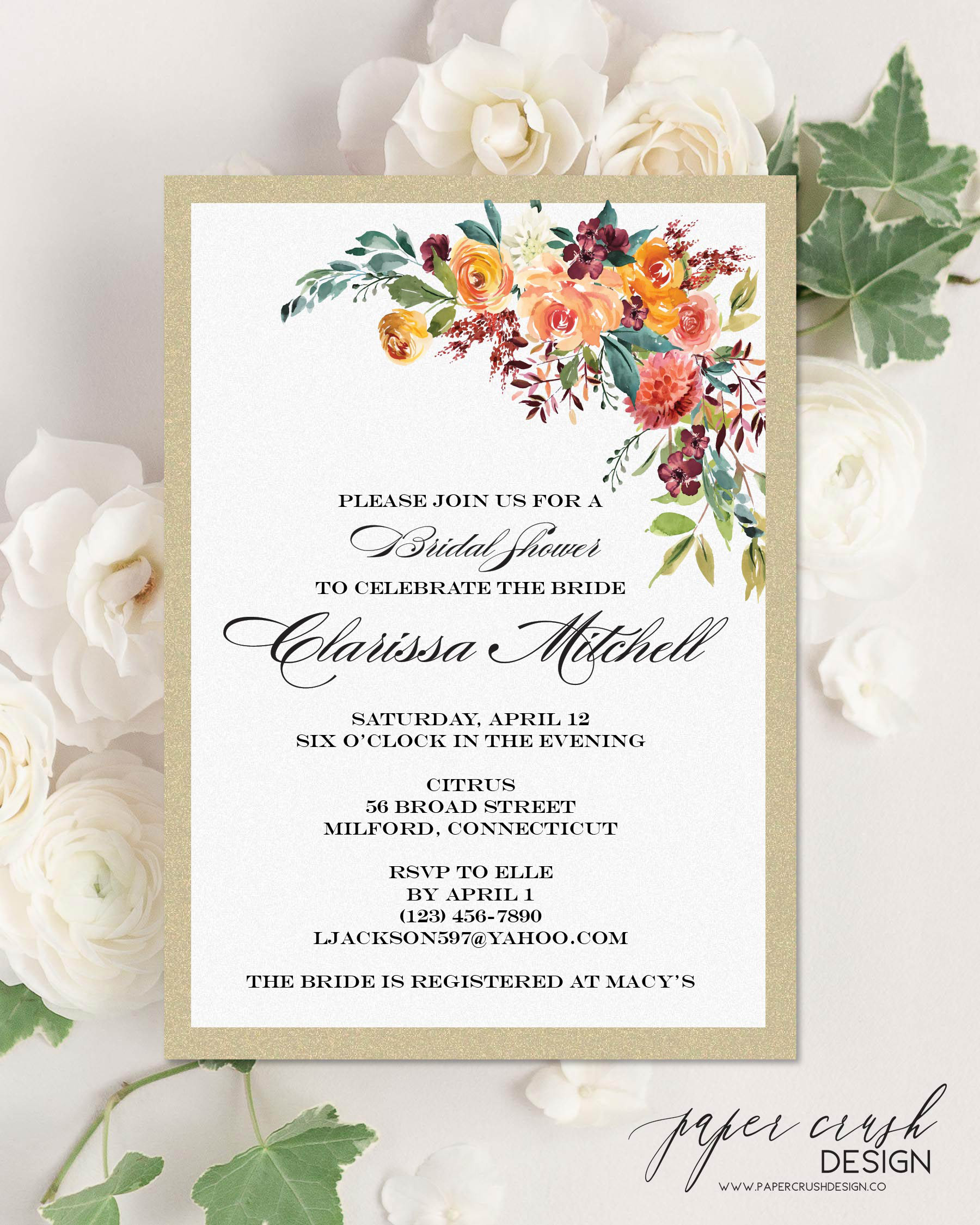 Digital Bridal Shower Invitation, Personalized Invitation, Personalized Digital Design, Custom Digital Design Shapes, Made to Order Invite, Custom Digital Invitation, Personalized Digital Invitation, Custom Digital Design, Downloadable Digital Invitation - CLARISSA FRAME